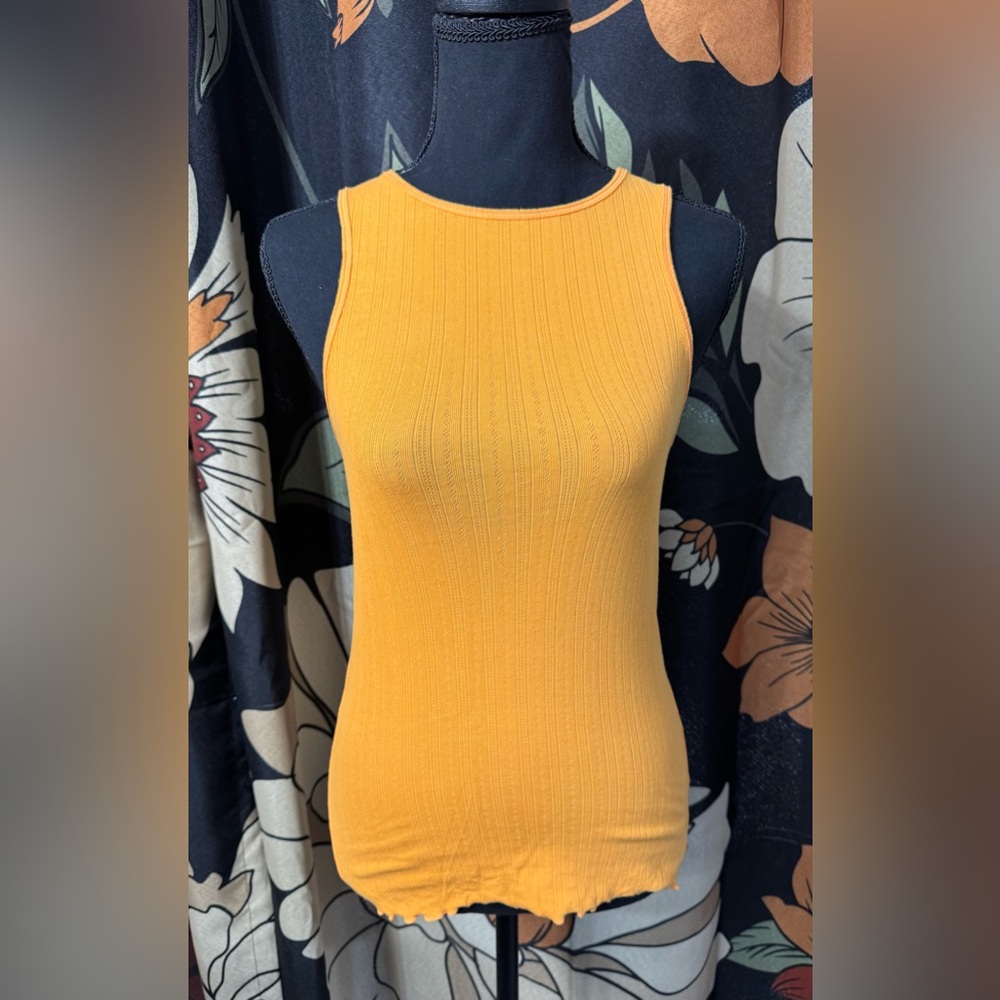 Free People Intimately Womens Orange Ruffled Bottom Ribbed Tank Size Small - Picture 2 of 6